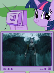 Size: 563x771 | Tagged: safe, angelina jolie, disney, exploitable meme, maleficent, meme, obligatory pony, tv meme, twiface, wings