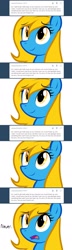 Size: 640x2220 | Tagged: safe, artist:marytheechidna, derpibooru import, oc, oc:internet explorer, pony, ask, bait and switch, blue coat, browser ponies, face, female, golden eyes, internet explorer, looking up, mane, mare, nope, open mouth, ponified, simple background, smiling, text, tongue out, tumblr, white background, yellow mane