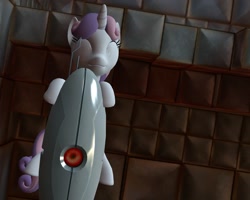 Size: 1280x1024 | Tagged: safe, artist:gergta, sweetie belle, 3d, crossover, gmod, portal (valve), turret