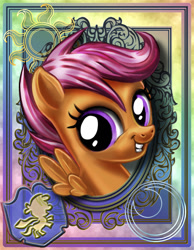 Size: 700x900 | Tagged: safe, artist:harwick, derpibooru import, scootaloo, bust, harwick's sun/moon portraits, portrait, solo