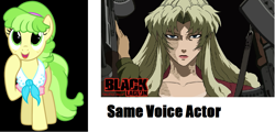 Size: 1141x549 | Tagged: safe, chickadee, ms. peachbottom, balalaika, black lagoon, exploitable meme, meme, patricia drake, same voice actor