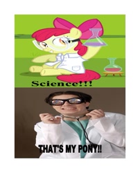 Size: 483x597 | Tagged: safe, edit, edited screencap, screencap, apple bloom, twilight time, caption, clothes, dr. insano, lab coat, meme, science, that's my pony, that's my x, the spoony experiment