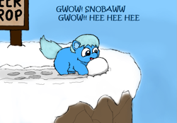 Size: 735x512 | Tagged: safe, artist:mr tiggly the wiggly walnut, derpibooru import, fluffy pony, snow, snowball, solo, winter