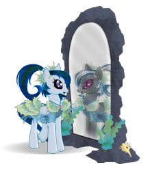 Size: 2038x2268 | Tagged: safe, artist:zahpkiel, derpibooru import, oc, oc only, oc:mercury rain, kelpie, merpony, mirror