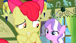 Size: 1280x720 | Tagged: safe, derpibooru import, screencap, apple bloom, diamond tiara, family appreciation day, ponyville schoolhouse, scrunchy face