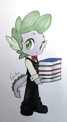 Size: 656x1187 | Tagged: safe, artist:shu, derpibooru import, spike, equestria girls, book, solo