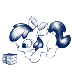 Size: 600x600 | Tagged: safe, artist:rainbow, derpibooru import, apple bloom, earth pony, pony, book, female, filly, monochrome, simple background, solo, white background, winrar