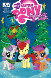 Size: 922x1400 | Tagged: safe, derpibooru import, idw, apple bloom, scootaloo, sweetie belle, christmas, comic cover