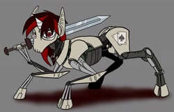 Size: 1280x827 | Tagged: safe, artist:mistermech, derpibooru import, oc, oc only, oc:blackjack, cyborg, pony, unicorn, fallout equestria, fallout equestria: project horizons, collar, crossover, fallout, general grievous, solo, star wars, sword