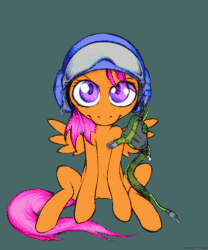 Size: 1000x1200 | Tagged: safe, artist:darkdoomer, derpibooru import, scootaloo, pegasus, pony, female, filly, green background, helmet, looking at you, mask, oxygen mask, pilot, scootaloo can fly, simple background, sitting, solo