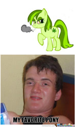 Size: 430x732 | Tagged: safe, artist:glamourkat, artist:kelsopeachyo, edit, oc, oc only, oc:stoney poney, earth pony, pony, 420, [10] guy, high, marijuana, meme, memecenter, pot