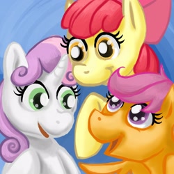 Size: 1600x1600 | Tagged: safe, artist:lopilot, derpibooru import, apple bloom, scootaloo, sweetie belle, bust, cutie mark crusaders, portrait