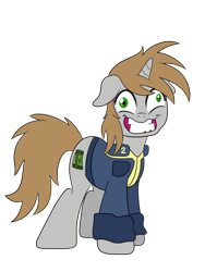 Size: 774x1032 | Tagged: safe, artist:drawponies, derpibooru import, oc, oc only, oc:littlepip, pony, unicorn, fallout equestria, clothes, cutie mark, fanfic, fanfic art, female, floppy ears, gritted teeth, hooves, horn, insanity, mare, simple background, sketch, solo, teeth, transparent background, vault suit