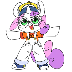 Size: 500x500 | Tagged: safe, artist:30clock, derpibooru import, sweetie belle, sweetie bot, arale, clothes, dr. slump, glasses, meme, norimaki arale, parody, pixiv, solo, taeko kawata, voice actor joke