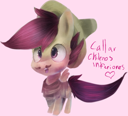 Size: 1142x1039 | Tagged: safe, derpibooru import, scootaloo, pegasus, pony, dialogue, female, filly, solo, spanish