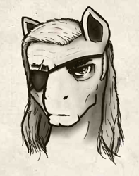 Size: 317x403 | Tagged: safe, artist:whatthescoots, anastasius focht, battletech, bust, comguards, comstar, eyepatch, ponified, portrait, scar, solo