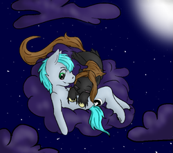 Size: 667x593 | Tagged: safe, artist:nekodorei, oc, oc only, pegasus, pony, blushing, cloud, cloudy, cuddling, cute, eyes closed, nekodorei, night, on back, pixel art, sky, sleeping, smiling, snuggling, unshorn fetlocks