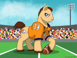 Size: 900x679 | Tagged: safe, artist:joieart, american football, denver broncos, peyton manning, ponified, solo, super bowl, unshorn fetlocks