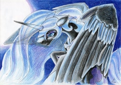 Size: 1024x722 | Tagged: safe, artist:dragonademetal, nightmare moon, alicorn, pony, female, horn, mare, solo, traditional art