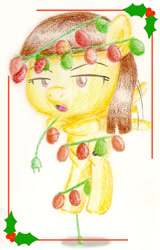 Size: 582x909 | Tagged: safe, artist:flutterluv, derpibooru import, wild fire, christmas, holly, solo, traditional art