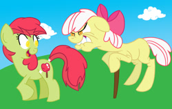 Size: 1234x780 | Tagged: safe, artist:extremeasaur5000, derpibooru import, apple bloom, oc, adult blank flank, blank flank, elderly, older