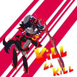 Size: 1700x1700 | Tagged: safe, artist:xxnitrousxx, derpibooru import, belly button, kill la kill, ponified, ryuko matoi, senketsu, solo