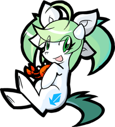 Size: 400x438 | Tagged: safe, artist:rvceric, oc, oc only, oc:emerald green, crab, :t, bow, cute, looking at you, open mouth, pigtails, simple background, smiling, solo, transparent background