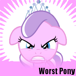 Size: 250x250 | Tagged: safe, derpibooru import, diamond tiara, solo, spoilered image joke, tiarabuse, worst pony