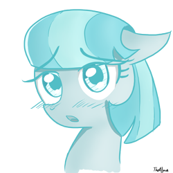 Size: 1280x1280 | Tagged: safe, artist:thealjavis, coco pommel, blushing, monochrome, solo