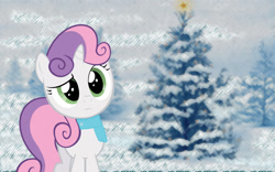 Size: 1280x800 | Tagged: safe, artist:pieski, derpibooru import, sweetie belle, christmas, clothes, scarf, snow, solo, winter