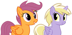 Size: 1501x741 | Tagged: safe, artist:dreamcasterpegasus, dinky hooves, scootaloo, alicorn, pony, alicornified, alternate universe, dinkycorn, harmony-verse, older, race swap