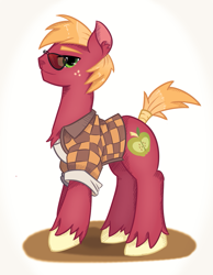 Size: 837x1080 | Tagged: safe, artist:imspainter, derpibooru import, big macintosh, earth pony, pony, clothes, glasses, hipster, male, shirt, solo, stallion, sunglasses, tail wrap