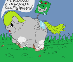 Size: 609x517 | Tagged: safe, artist:artist-kun, derpibooru import, fluffy pony, goblin, fluffy pony original art, stupidity