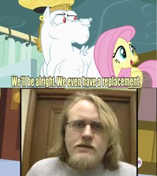 Size: 640x716 | Tagged: safe, pegasus, pony, atheism, blonde, blonde mane, blonde tail, blue eyes, curtain, ear piercing, exploitable meme, female, looking to side, looking to the right, male, mare, meme, oh no, op is trying to start shit, open mouth, piercing, pink mane, pink tail, red eyes, replacement meme, smiling, spread wings, stallion, text, the amazing atheist, white coat, wings, yellow coat