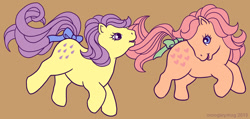 Size: 1024x489 | Tagged: safe, artist:moogleymog, derpibooru import, lemon drop, peachy, g1, baby lemon drop, baby peachy