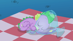 Size: 1054x592 | Tagged: safe, derpibooru import, screencap, spike, dragon, owl's well that ends well, blanket, punch, solo, spiked punch