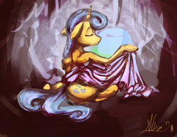 Size: 7000x5395 | Tagged: safe, artist:alumx, lemon hearts, pony, unicorn, absurd resolution, cave, eyes closed, solo