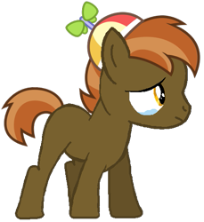 Size: 487x532 | Tagged: safe, artist:dreamcasterpegasus, button mash, earth pony, pony, blank flank, colt, crying, foal, hat, hooves, male, propeller hat, simple background, solo, transparent background