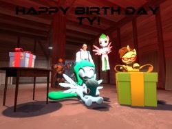 Size: 1024x768 | Tagged: safe, derpibooru import, oc, oc only, oc:lust mint, oc:pure note, 3d, birthday, gmod, team fortress 2