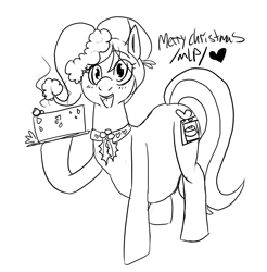 Size: 1937x1967 | Tagged: safe, artist:dolly, derpibooru import, oc, oc only, oc:bundle joy, /mlp/, belly, fruitcake, hat, holly, monochrome, pregnant, santa hat, solo