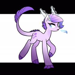 Size: 2448x2448 | Tagged: safe, artist:kianamai, oc, oc only, oc:crystal clarity, dracony, hybrid, pony, female, fire, freckles, interspecies offspring, kilalaverse, magic, mare, next generation, offspring, out of frame, parent:rarity, parent:spike, parents:sparity, smiling, solo