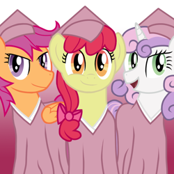 Size: 1024x1024 | Tagged: safe, artist:xain-russell, derpibooru import, apple bloom, scootaloo, sweetie belle, cutie mark crusaders, graduation, older