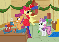 Size: 4212x2976 | Tagged: safe, artist:template93, derpibooru import, apple bloom, scootaloo, sweetie belle, christmas, cutie mark crusaders