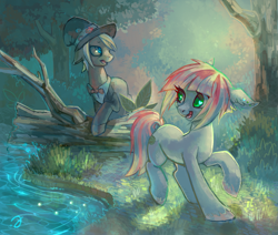 Size: 1024x867 | Tagged: safe, artist:erinliona, derpibooru import, oc, oc only, oc:melon drop, earth pony, pony, clothes, earring, female, forest, hat, mare, piercing, unshorn fetlocks