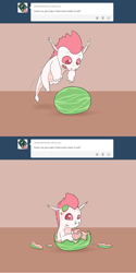 Size: 800x1601 | Tagged: safe, fizzle, dragon, ask straight fizzle, baby, baby dragon, cute, fizzabetes, tumblr, watermelon, younger