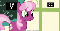 Size: 1153x608 | Tagged: safe, derpibooru import, screencap, cheerilee, flight to the finish, meme, ponyville schoolhouse, solo, youtube caption