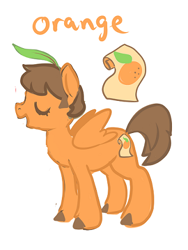 Size: 328x436 | Tagged: safe, artist:luvlymilk, derpibooru import, oc, oc only, food pony, original species, orange, solo