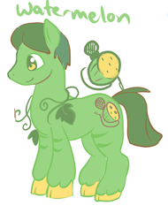 Size: 376x496 | Tagged: safe, artist:luvlymilk, derpibooru import, oc, oc only, food pony, original species, solo, watermelon