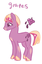 Size: 336x508 | Tagged: safe, artist:luvlymilk, derpibooru import, oc, oc only, food pony, original species, food, grapes, solo