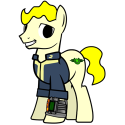 Size: 894x894 | Tagged: safe, artist:teschke, derpibooru import, oc, oc only, fallout equestria, clothes, grin, pipbuck, smiling, solo, stable buck, vault suit